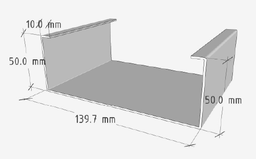 Technische 3D Darstellung eines Stahlleichtbau Profils mit Maßen 139,7 Millimeter und 50,0 Millimeter